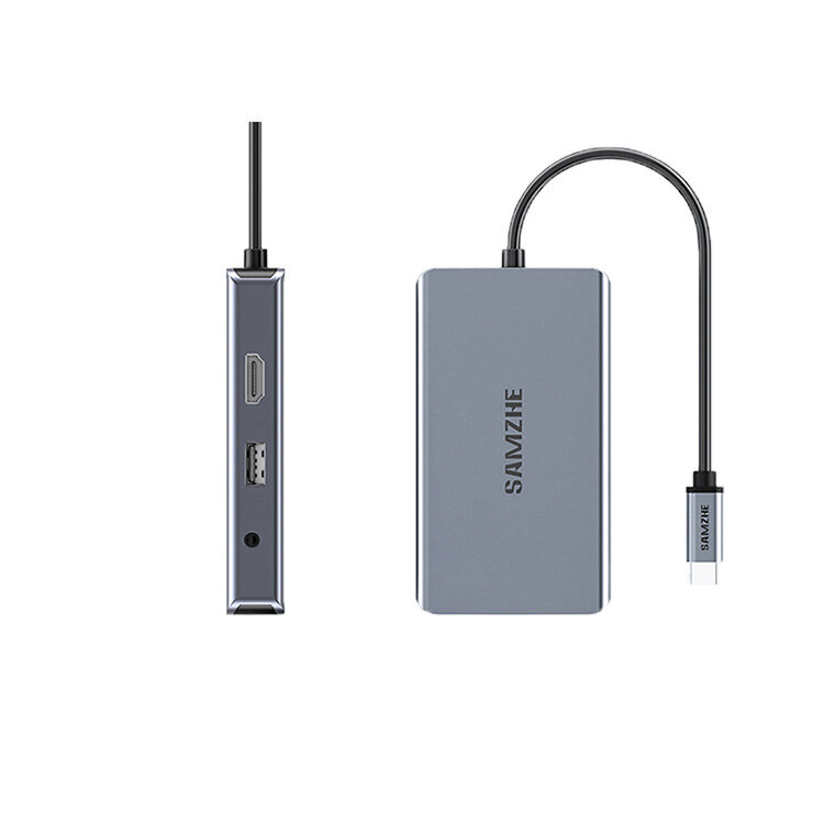 Adapter Samzhe DK-L9 9in1 Type-C et 2USB2.0 HDMI VGA AUX 3.5mm SD/TF PD100W 100mbps et HUAWEI Mate40/P50 Samsung S20 цена и информация | USB jagajad, adapterid | kaup24.ee