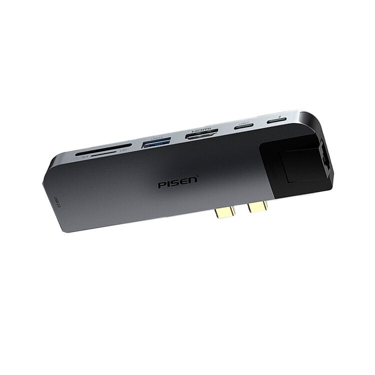 Adapter Pisen NJ-TC23 8in1 Type-C et Thunderbolt3 2USB3.0 USB2.0 HDMI SD/TF USB-C 1000mbps et HUAWEI MacBookPro/Air цена и информация | USB jagajad, adapterid | kaup24.ee