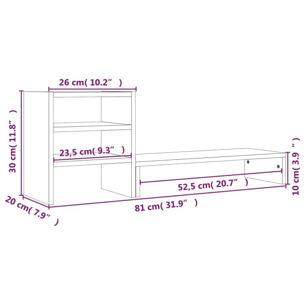 vidaXL monitorialus, meepruun, 81x20x30 cm, männipuit hind ja info | Monitori hoidjad | kaup24.ee