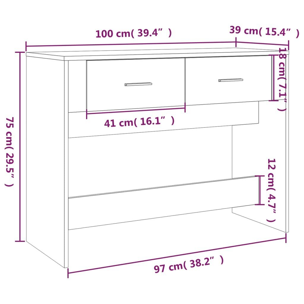 vidaXL konsoollaud, suitsutatud tamm, 100x39x75 cm, tehispuit hind ja info | Konsoollauad | kaup24.ee