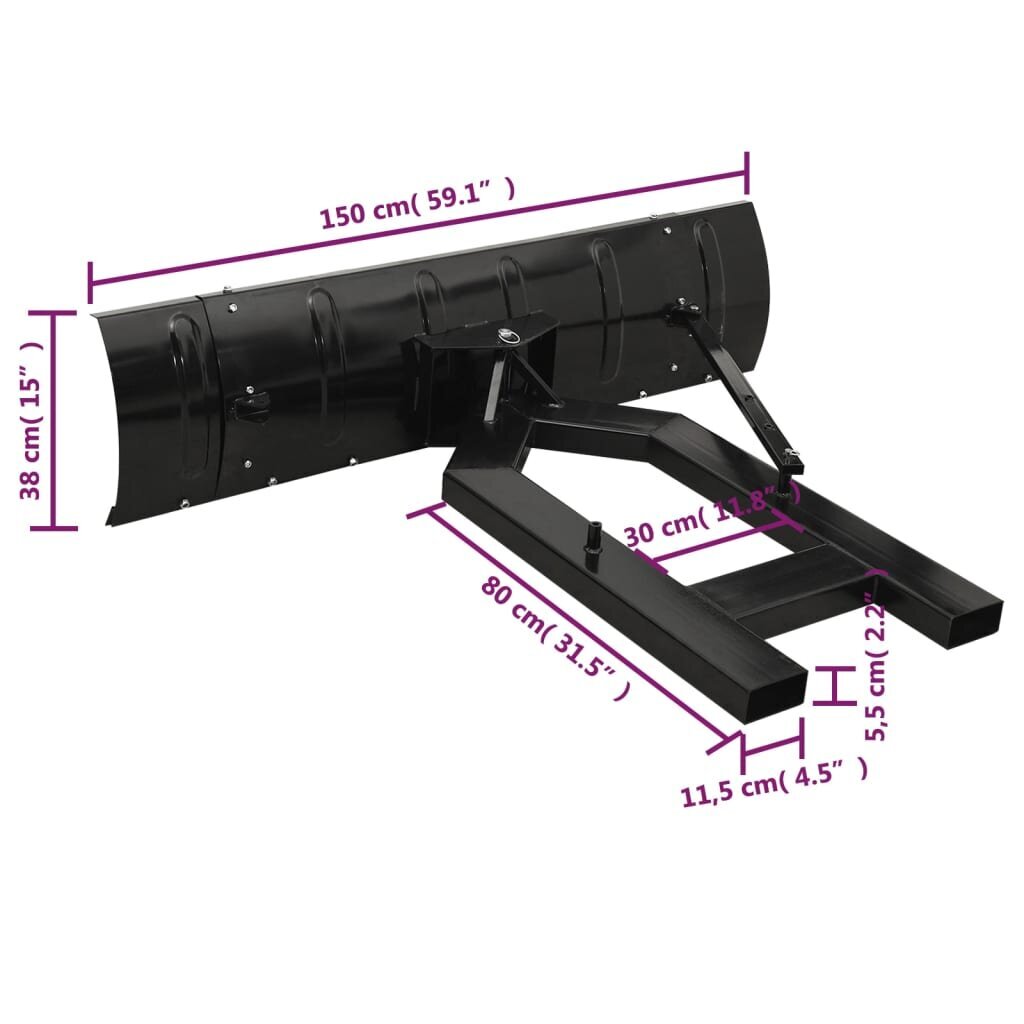 vidaXL lumesahk kahveltõstukile, 150 x 38 cm, must hind ja info | Lumepuhurid | kaup24.ee