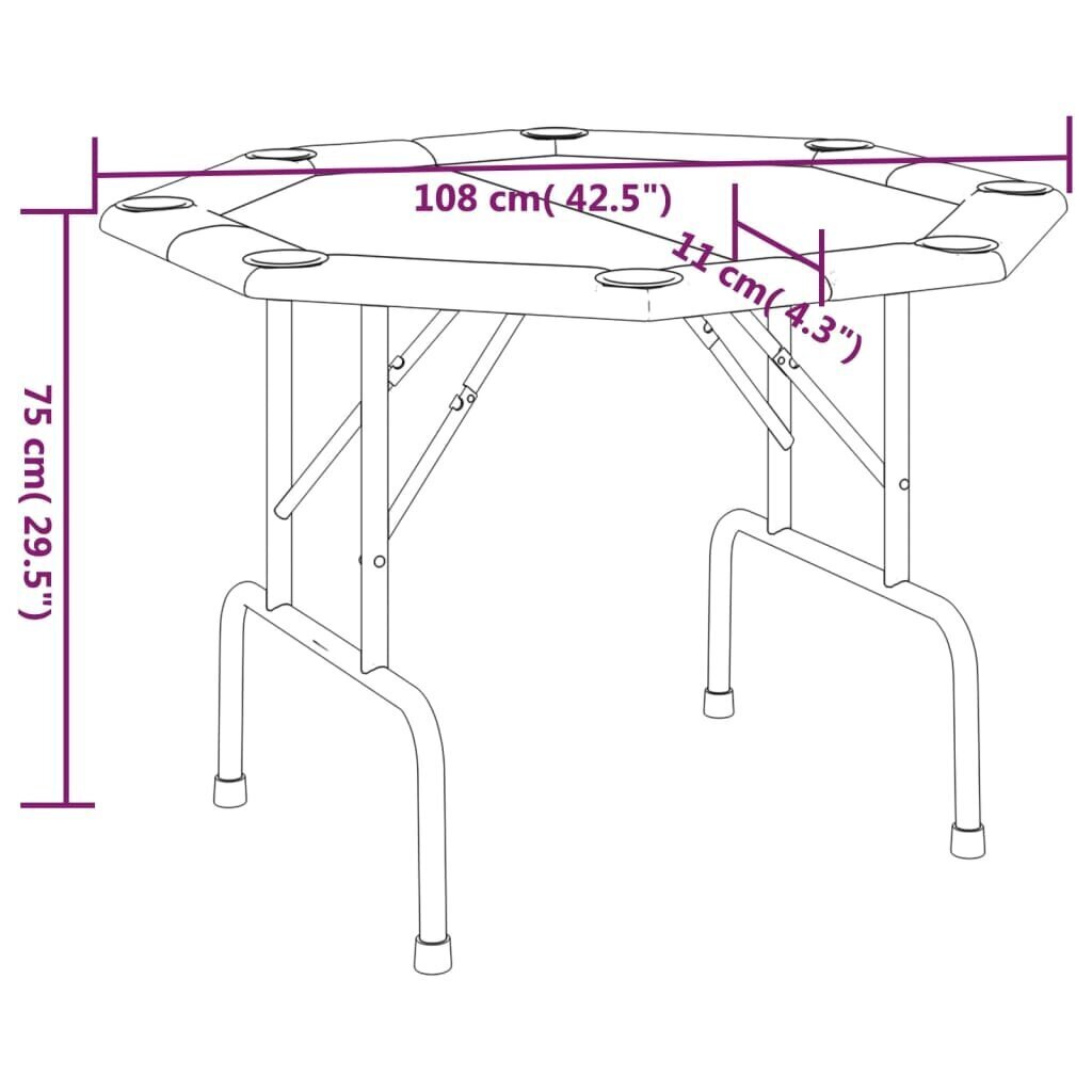 vidaXL kokkupandav pokkerilaud 8 mängijale, roheline, 108x108x75 cm hind ja info | Hasartmängud, pokker | kaup24.ee