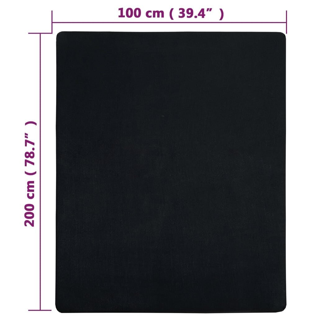 vidaXL kummiga voodilina, must, 100 x 200 cm, puuvill цена и информация | Voodilinad | kaup24.ee