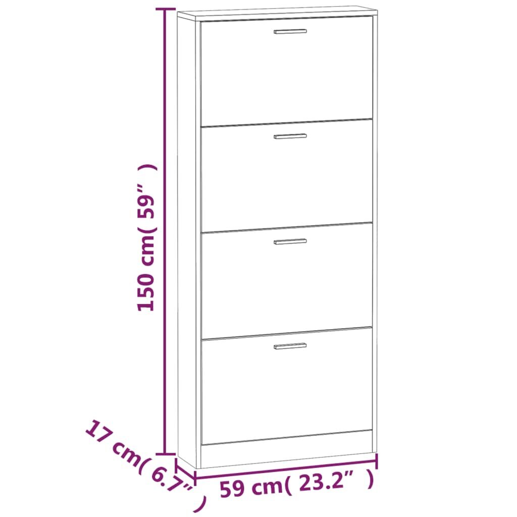 vidaXL jalatsikapp, tammevärvi, 59 x 17 x 150 cm, tehispuit hind ja info | Jalatsikapid, jalatsiriiulid | kaup24.ee