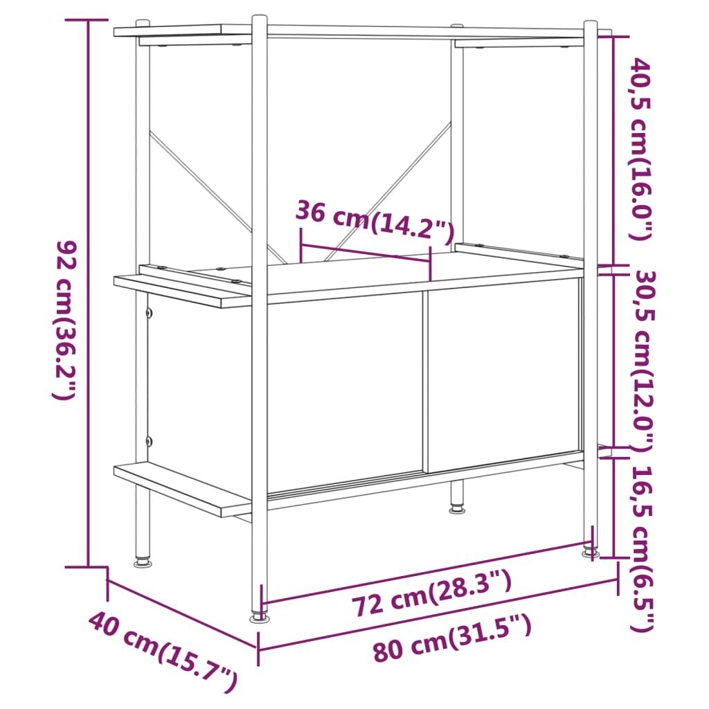 vidaXL 3-korruseline riiul kapiga, 80 x 40 x 92 cm, teras ja tehispuit hind ja info | Kapid | kaup24.ee