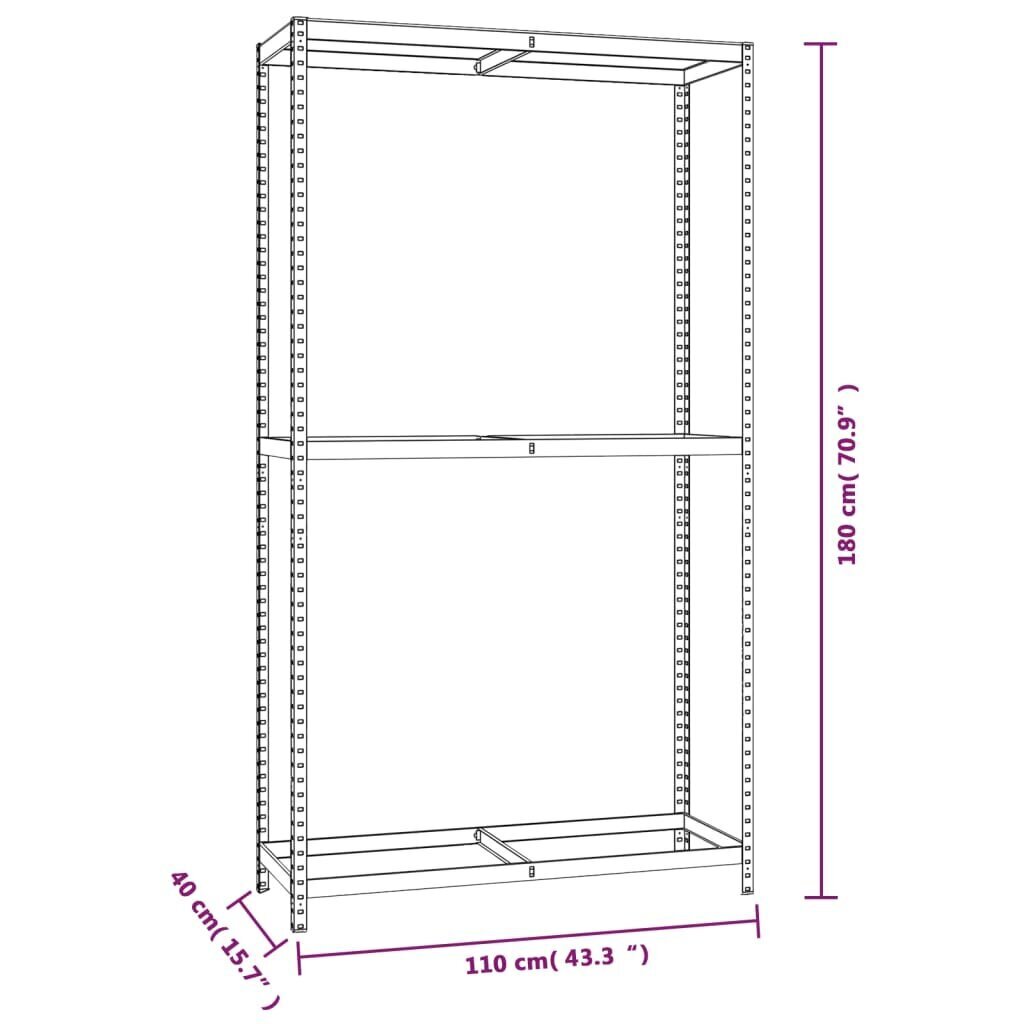 vidaXL 2-tasandilised rehviriiulid 3 tk, hõbedane, 110x40x180 cm teras hind ja info | Riiulid tööriistadele | kaup24.ee