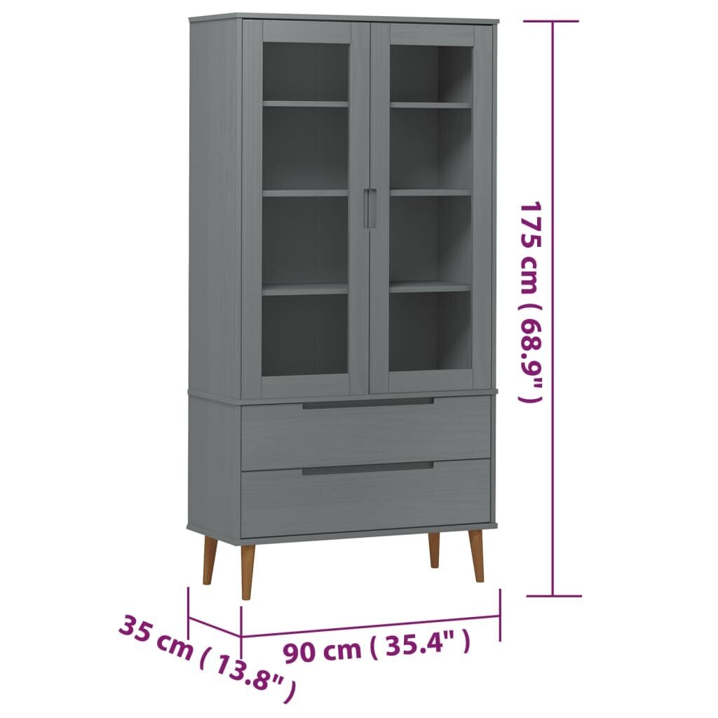 vidaXL vitriinkapp "MOLDE", hall, 90 x 35 x 175 cm, männipuit hind ja info | Vitriinkapid | kaup24.ee