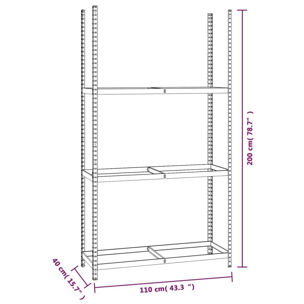 vidaXL 3-tasandilised rehviriiulid 4 tk, hõbedane, 110x40x200 cm teras цена и информация | Riiulid tööriistadele | kaup24.ee