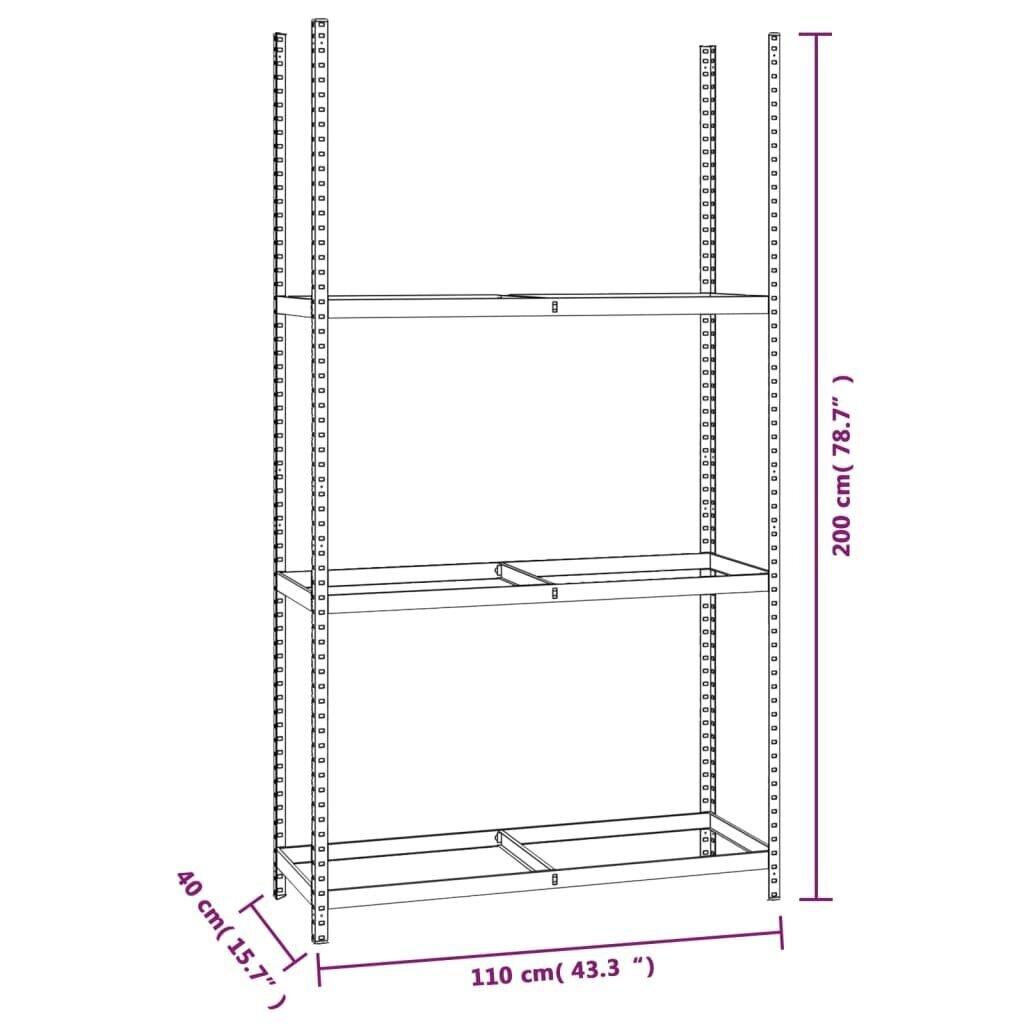 vidaXL 3-tasandilised rehviriiulid 3 tk, hõbedane, 110x40x200 cm teras hind ja info | Riiulid tööriistadele | kaup24.ee