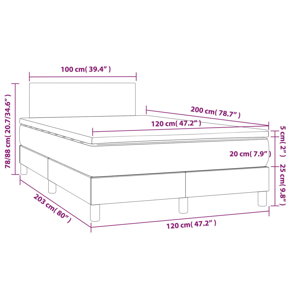 vidaXL kontinentaalvoodi madrats ja LED, must, 120x200 cm, kangas hind ja info | Voodid | kaup24.ee