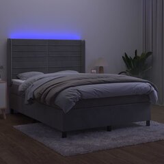 vidaXL kontinentaalvoodi madrats ja LED, helehall, 140x190 cm, samet hind ja info | Voodid | kaup24.ee