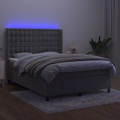 vidaXL kontinentaalvoodi madrats ja LED, helehall, 140x190 cm, samet hind ja info | Voodid | kaup24.ee