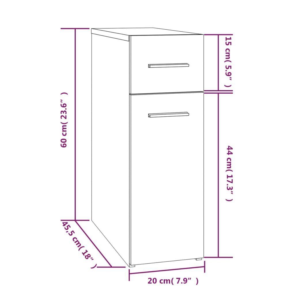 vidaXL sahtlitega kapp, hall Sonoma tamm, 20 x 45,5 x 60 cm, tehispuit hind ja info | Elutoa väikesed kapid | kaup24.ee