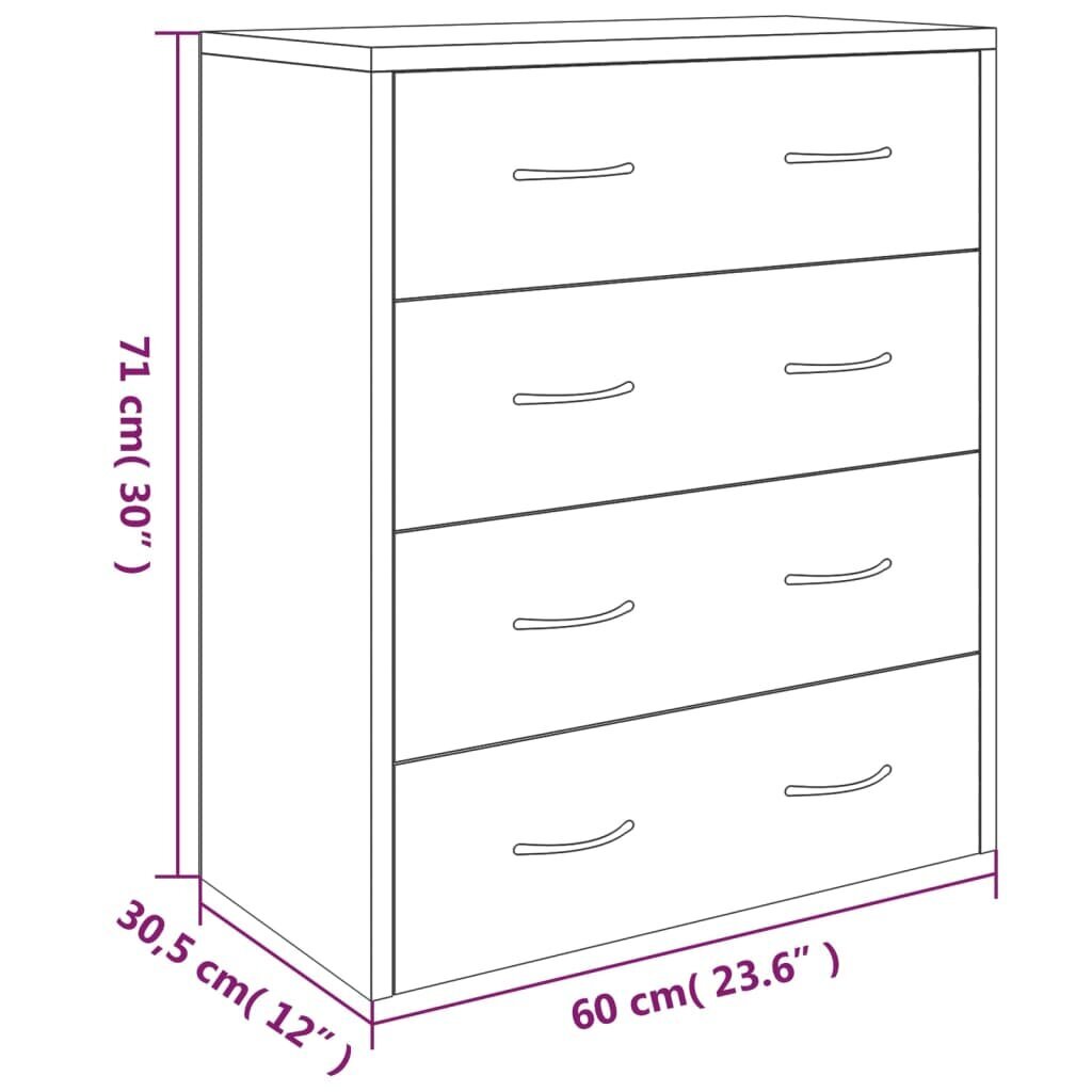 vidaXL 4 sahtliga kummut 60 x 30,5 x 71 cm, pruun tamm цена и информация | Elutoa väikesed kapid | kaup24.ee