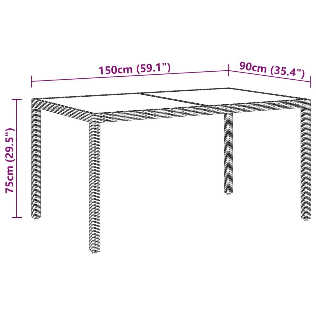 vidaXL aialaud, 150 x 90 x 75 cm, karastatud klaas ja polürotang, beež hind ja info | Aialauad | kaup24.ee