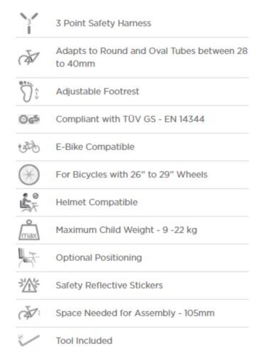 Laste jalgrattatool, 9-22 kg, 28-40 mm, Polisport Joy 29" (4066) 5352 hind ja info | Laste jalgrattatoolid | kaup24.ee