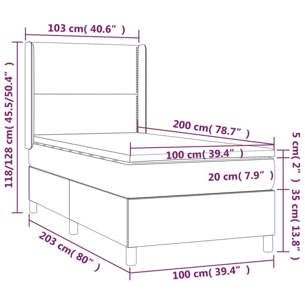 vidaXL kontinentaalvoodi madratsiga ja LED, kreemjas, 100x200 cm, kangas цена и информация | Voodid | kaup24.ee