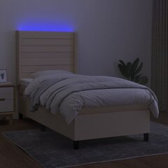 vidaXL kontinentaalvoodi madratsiga ja LED, kreemjas, 90x190 cm, kangas цена и информация | Кровати | kaup24.ee