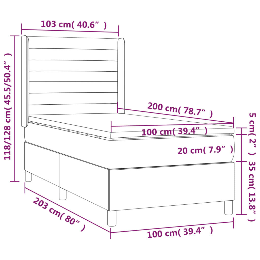 vidaXL kontinentaalvoodi madratsiga ja LED, sinine, 100x200 cm, kangas цена и информация | Voodid | kaup24.ee