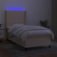 vidaXL kontinentaalvoodi madratsiga ja LED, kreemjas, 100x200 cm, kangas hind ja info | Voodid | kaup24.ee
