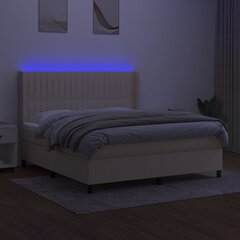 vidaXL kontinentaalvoodi madratsiga ja LED, kreemjas, 180x200 cm, kangas цена и информация | Кровати | kaup24.ee