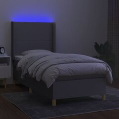 vidaXL kontinentaalvoodi madratsiga ja LED, helehall, 100x200 cm, kangas цена и информация | Кровати | kaup24.ee