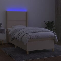 vidaXL kontinentaalvoodi madratsiga ja LED, kreemjas, 90x190 cm, kangas цена и информация | Кровати | kaup24.ee