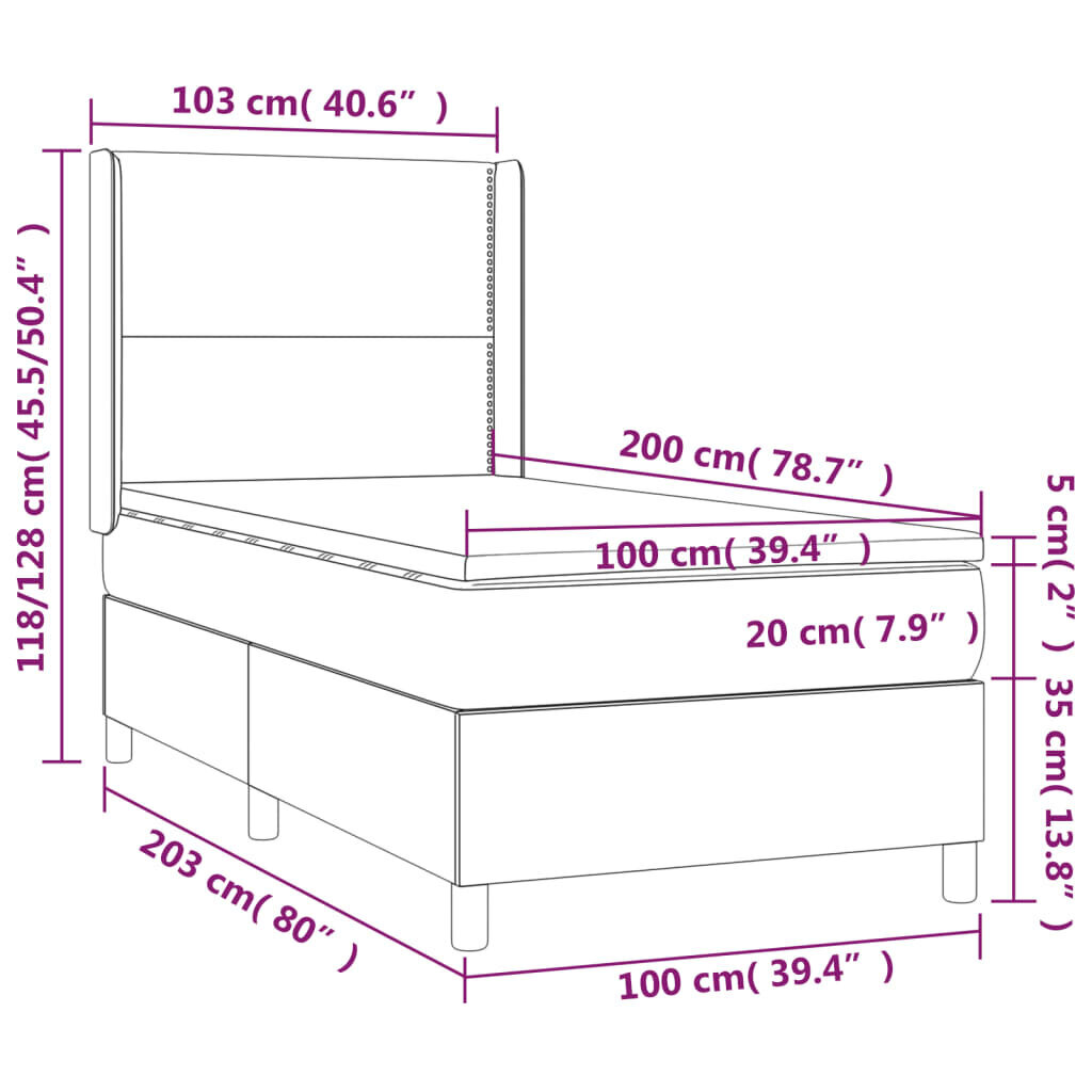 vidaXL kontinentaalvoodi madratsiga ja LED, must, 100x200 cm, kangas hind ja info | Voodid | kaup24.ee