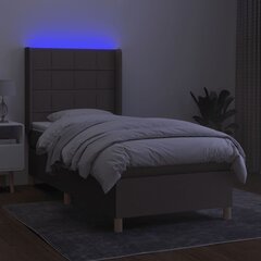 vidaXL kontinentaalvoodi madratsiga ja LED, pruunikas, 90x190 cm, kangas цена и информация | Кровати | kaup24.ee