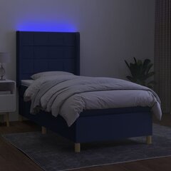 vidaXL kontinentaalvoodi madratsiga ja LED, sinine, 90x190 cm, kangas hind ja info | Voodid | kaup24.ee