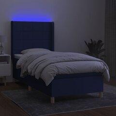 vidaXL kontinentaalvoodi madratsiga ja LED, sinine, 90x200 cm, kangas hind ja info | Voodid | kaup24.ee
