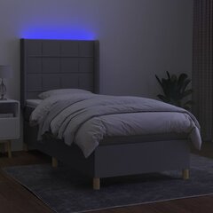 vidaXL kontinentaalvoodi madratsiga ja LED, helehall, 100x200 cm, kangas цена и информация | Кровати | kaup24.ee