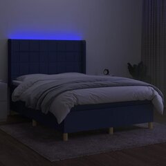 vidaXL kontinentaalvoodi madratsiga ja LED, sinine, 140x200 cm, kangas hind ja info | Voodid | kaup24.ee