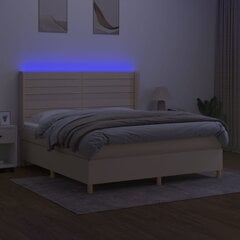 vidaXL kontinentaalvoodi madratsiga ja LED, kreemjas, 180x200 cm, kangas цена и информация | Кровати | kaup24.ee