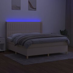 vidaXL kontinentaalvoodi madratsiga ja LED, kreemjas, 160x200 cm, kangas hind ja info | Voodid | kaup24.ee