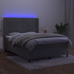 vidaXL kontinentaalvoodi madratsiga ja LED, helehall, 140x190 cm, samet цена и информация | Кровати | kaup24.ee