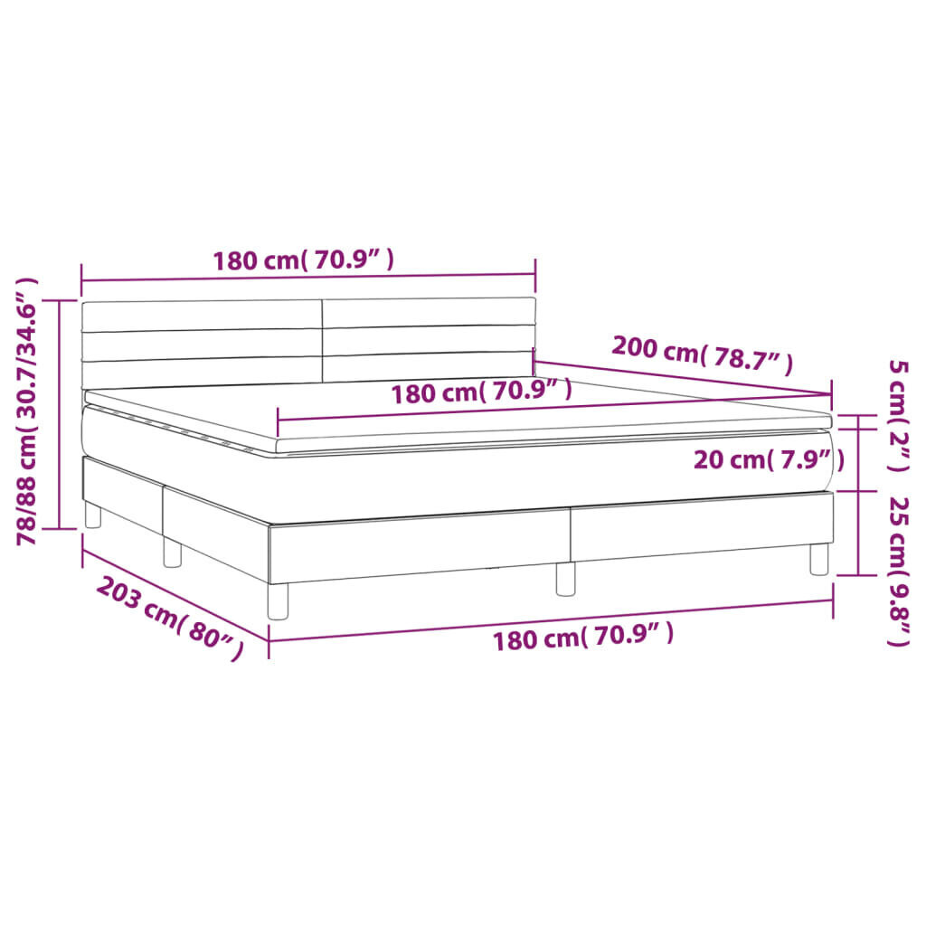 vidaXL kontinentaalvoodi madrats ja LED, helehall, 180x200 cm, kangas hind ja info | Voodid | kaup24.ee