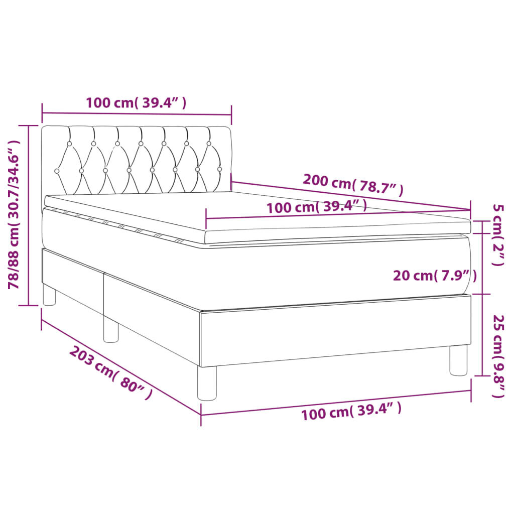 vidaXL kontinentaalvoodi madrats ja LED, sinine, 100x200 cm, kangas цена и информация | Voodid | kaup24.ee