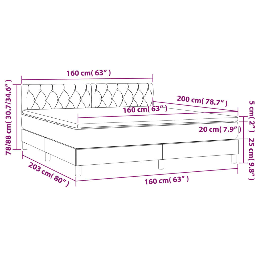 vidaXL kontinentaalvoodi madrats ja LED, helehall, 160x200 cm, kangas цена и информация | Voodid | kaup24.ee