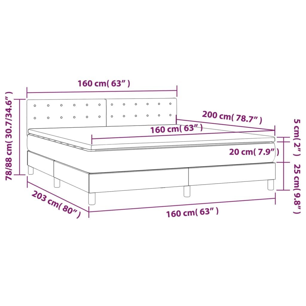 vidaXL kontinentaalvoodi madrats ja LED, tumepruun, 160x200 cm, kangas цена и информация | Voodid | kaup24.ee