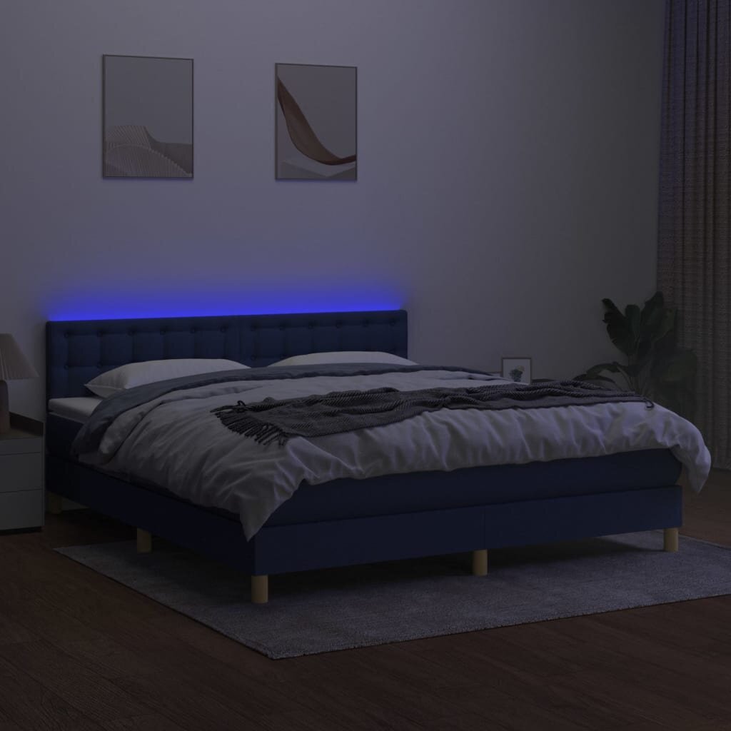 vidaXL kontinentaalvoodi madrats ja LED, sinine, 180x200 cm, kangas hind ja info | Voodid | kaup24.ee
