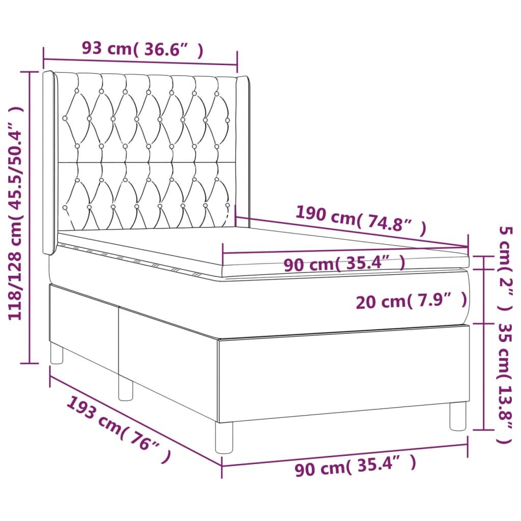 vidaXL kontinentaalvoodi madrats ja LED, sinine, 90x190 cm, kangas hind ja info | Voodid | kaup24.ee