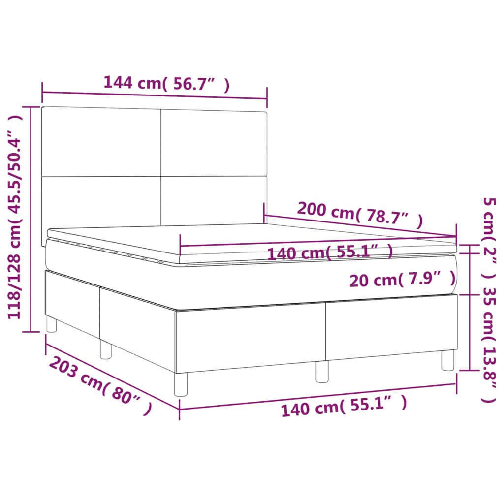 vidaXL kontinentaalvoodi madratsiga, helehall, 140x200 cm, kangas hind ja info | Voodid | kaup24.ee