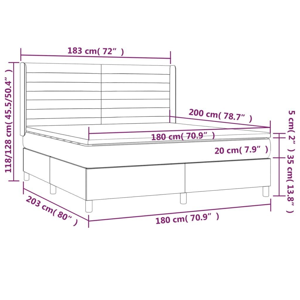 vidaXL kontinentaalvoodi madrats ja LED, pruunikas, 180x200 cm, kangas hind ja info | Voodid | kaup24.ee