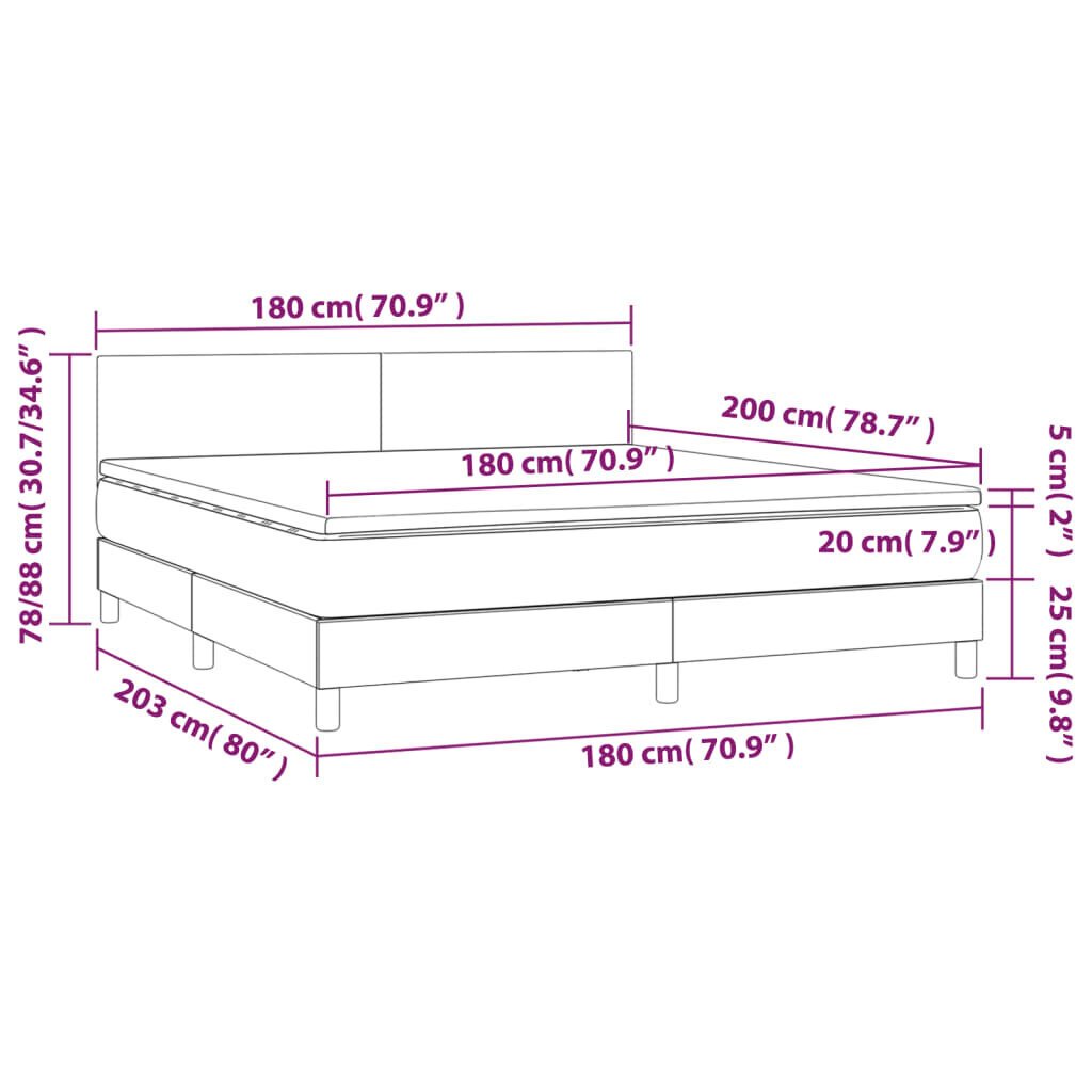 vidaXL kontinentaalvoodi madrats ja LED, tumehall, 180x200 cm, kangas hind ja info | Voodid | kaup24.ee