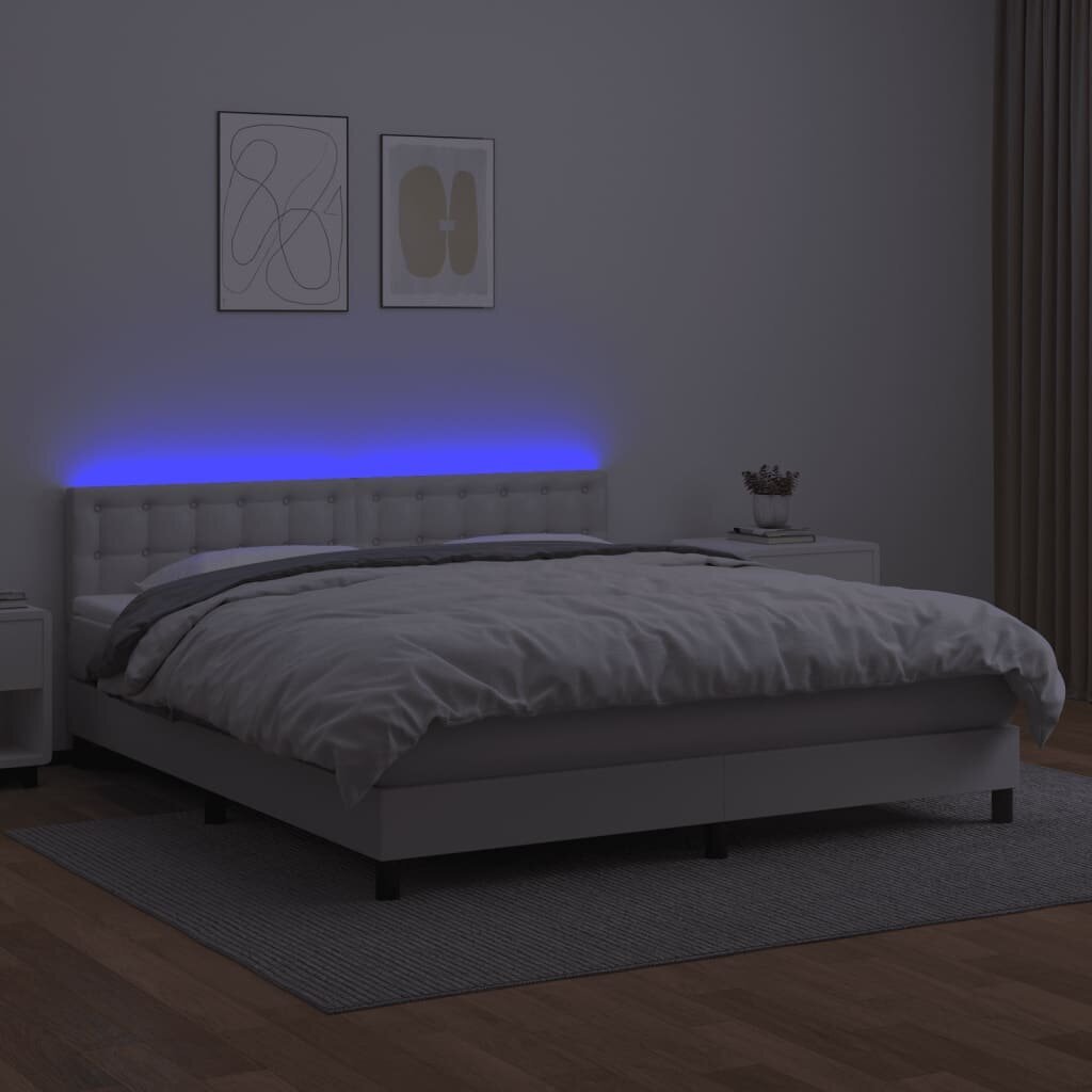 vidaXL kontinentaalvoodi madratsiga, LED, valge, 180x200 cm, kunstnahk hind ja info | Voodid | kaup24.ee