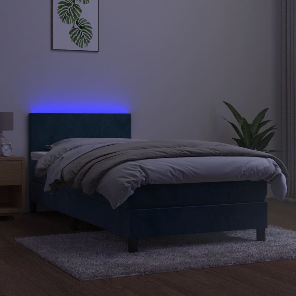 vidaXL kontinentaalvoodi madrats, LED, tumesinine, 100x200 cm, samet hind ja info | Voodid | kaup24.ee