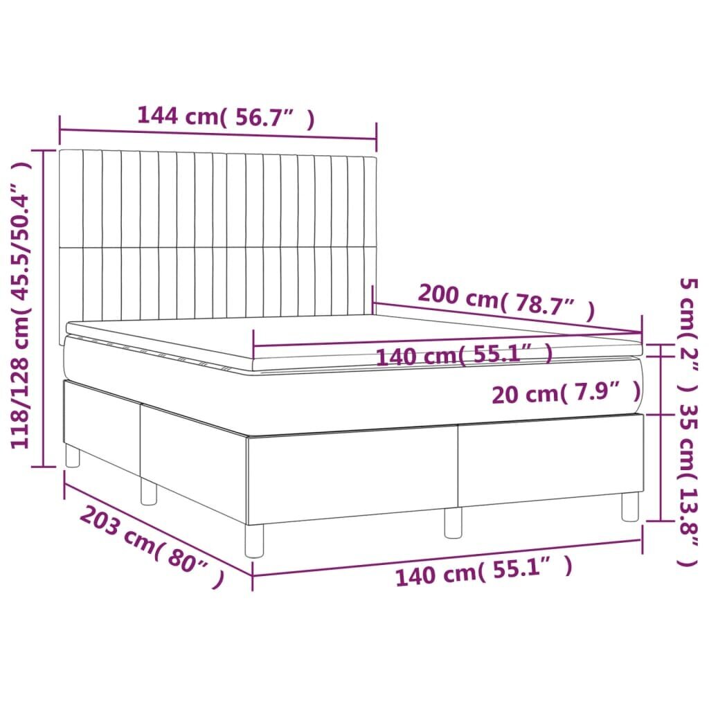 vidaXL kontinentaalvoodi madratsiga, must, 140x200 cm, samet hind ja info | Voodid | kaup24.ee