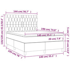 vidaXL kontinentaalvoodi madratsiga, tumeroheline, 140x190 cm, samet hind ja info | Voodid | kaup24.ee