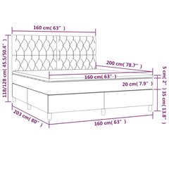 vidaXL kontinentaalvoodi madratsiga, helehall, 160x200 cm, samet hind ja info | Voodid | kaup24.ee